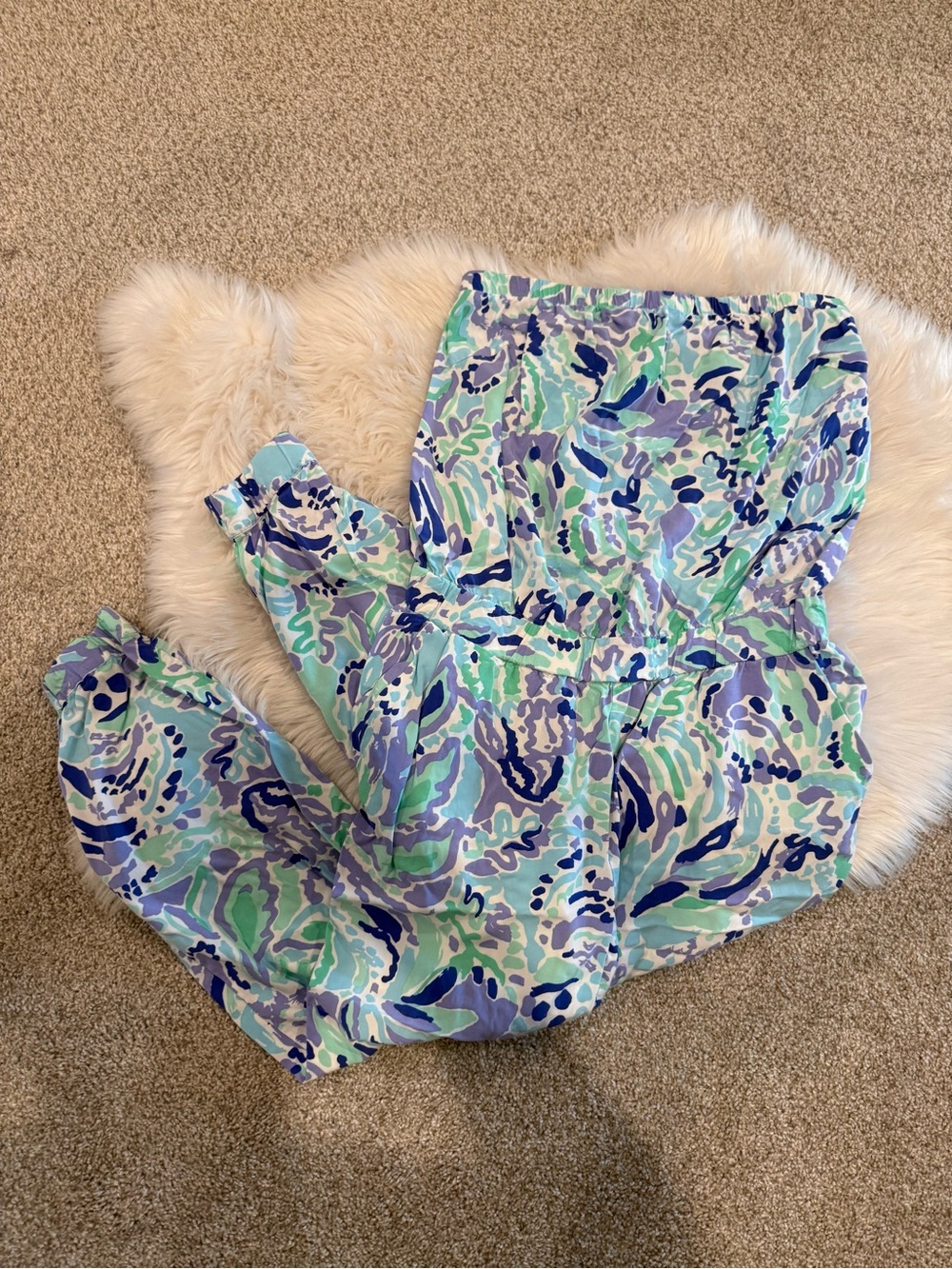 Lilly Pulitzer Strapless Jumpsuit - Blue, Mint & Lavender Print